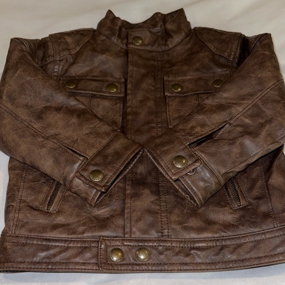 Baby GAP Faux Leather Moto Bomber Jacket Toddler Brown Sz 2 Years - Picture 5 of 15